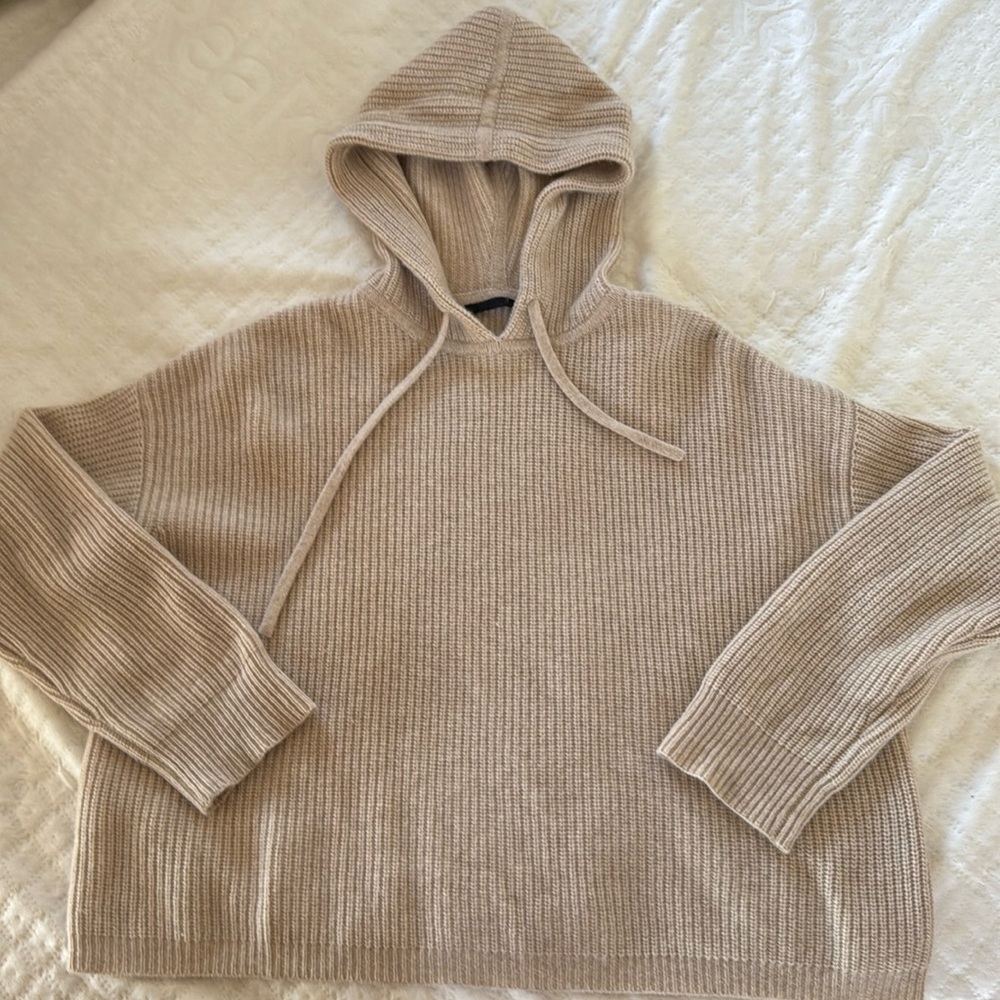 Jenni Kayne Small Cashmere Fisherman Hoodie Oatmeal Cream.